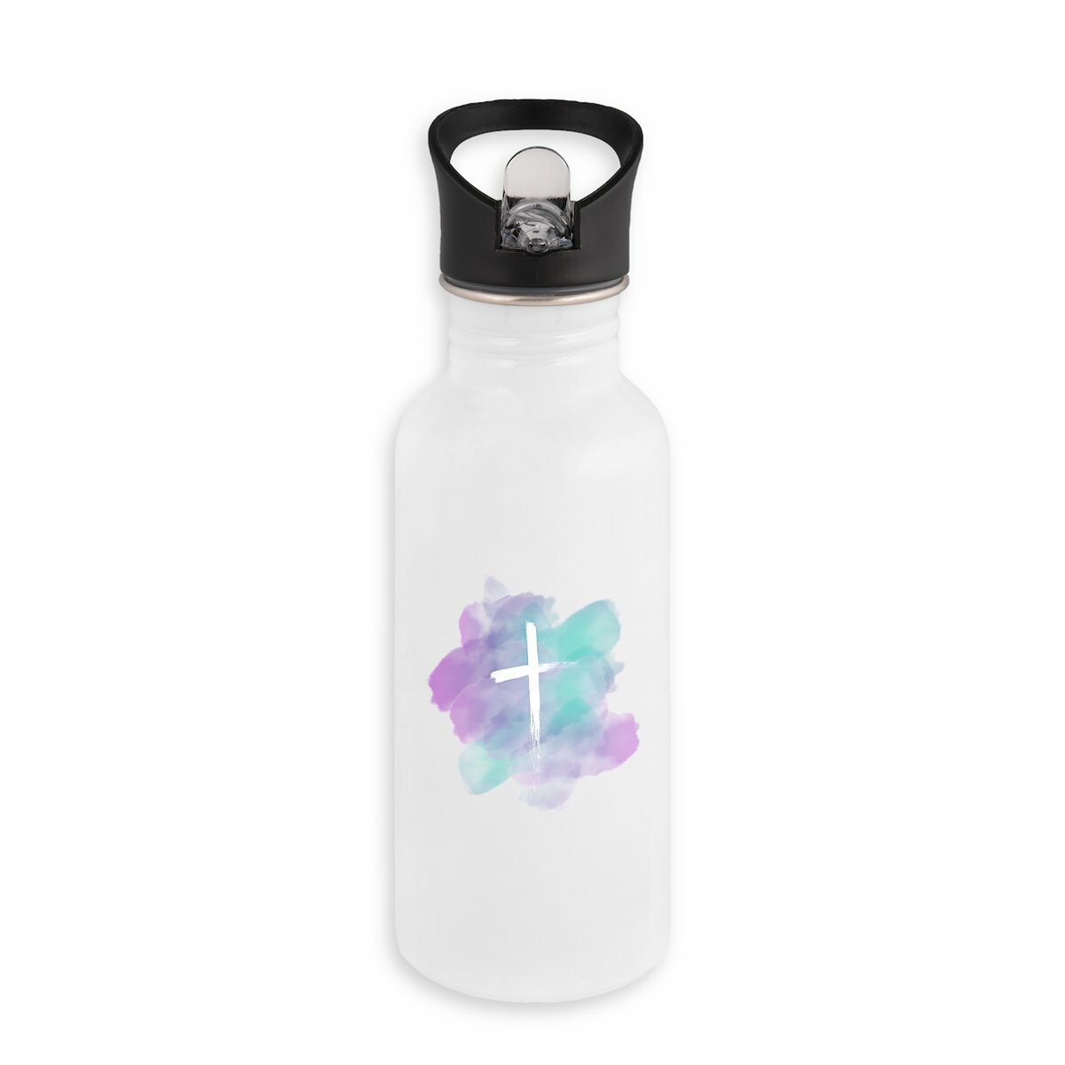 Image back Stainless steel water bottle with straw croce