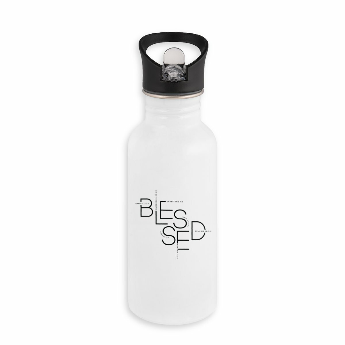 Image back Stainless steel water bottle with straw - Premium Plus BLESSED