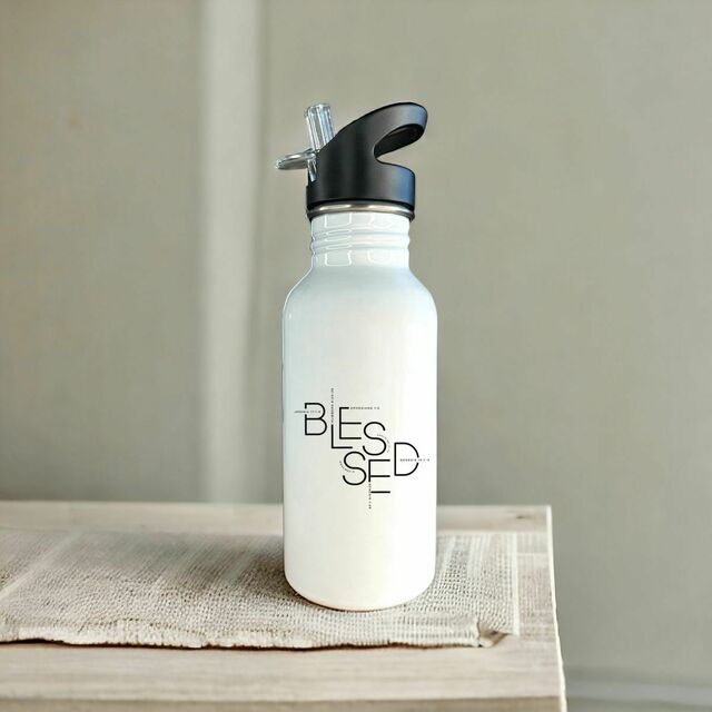 Image front Stainless steel water bottle with straw - Premium Plus BLESSED