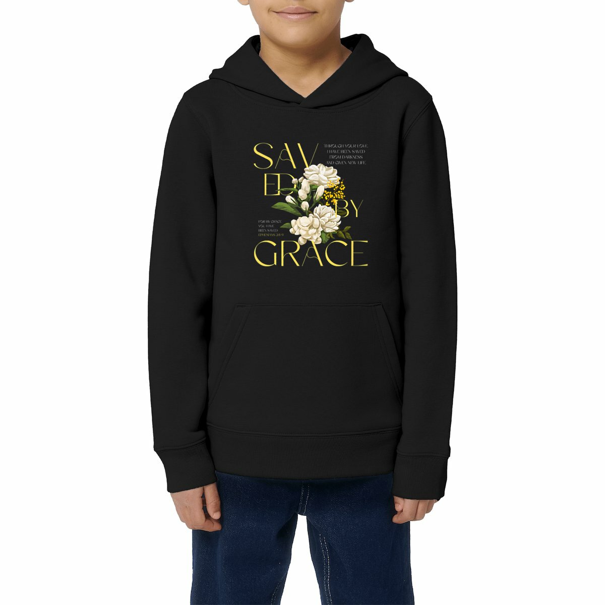 Image front Kids hoodie "Saved by Grace"