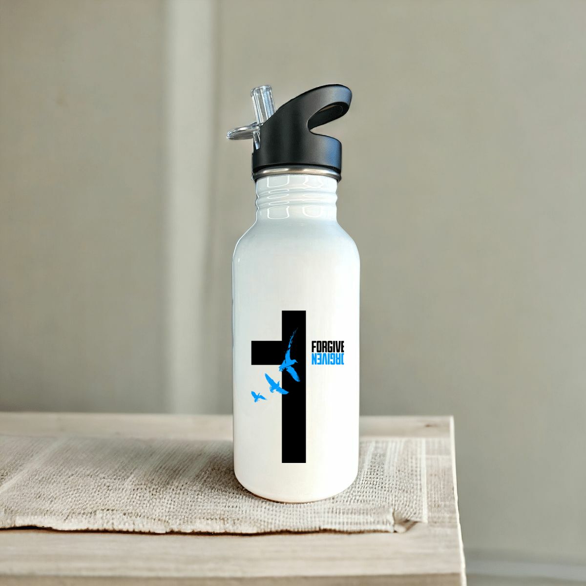 Image front Stainless steel water bottle with straw Premium+ Forgiven