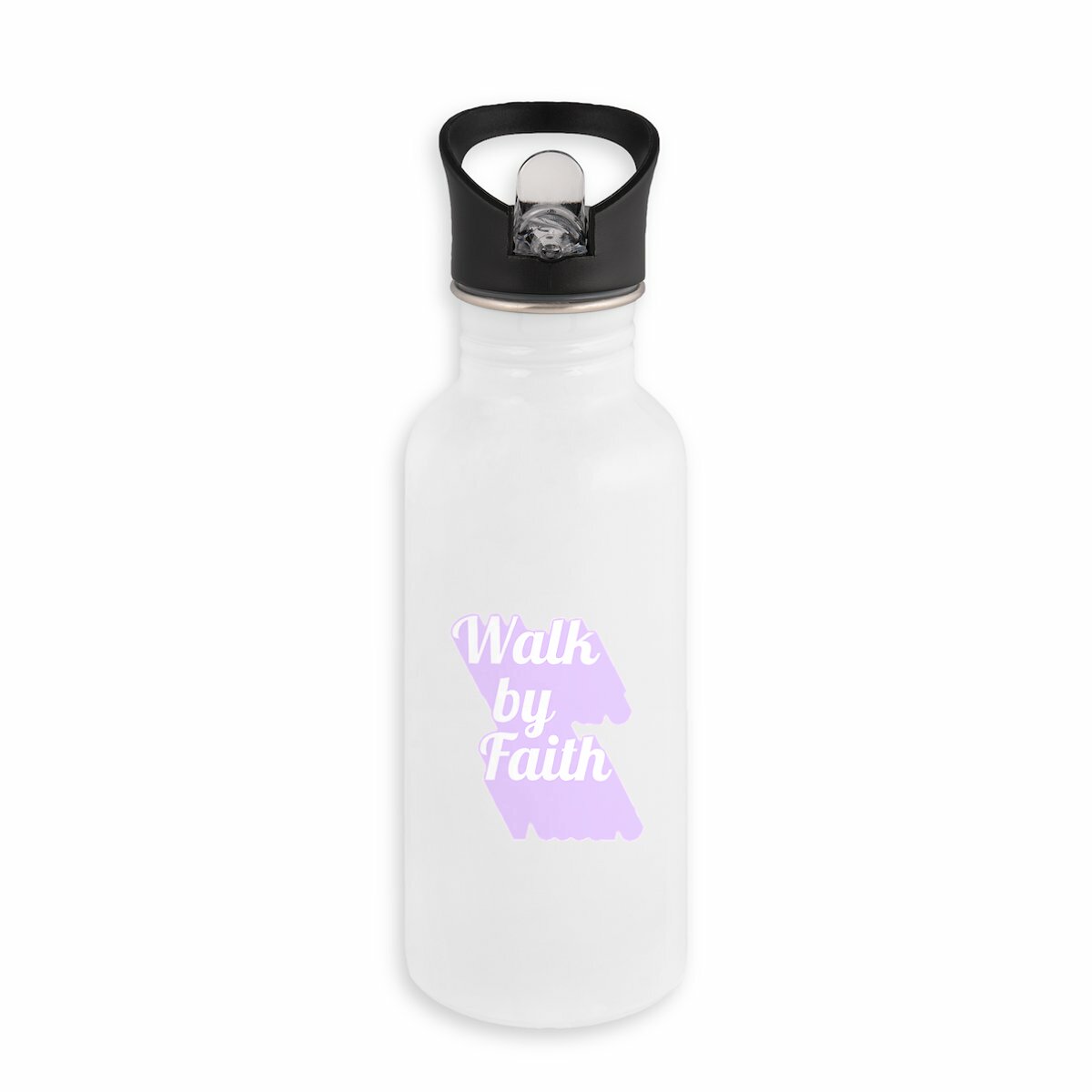 Image back Stainless steel water bottle with straw Premium+ Walk by Faith