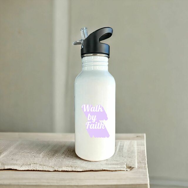 Image front Stainless steel water bottle with straw Premium+ Walk by Faith
