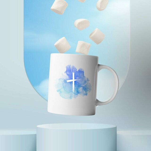 Image front Ceramic Mug blue ink stain