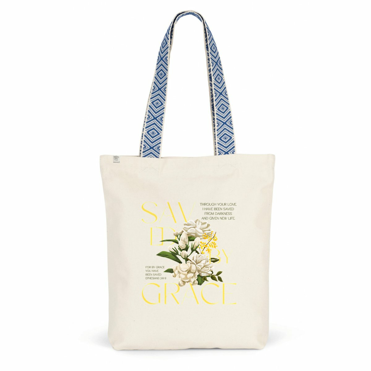 Image back Ethnic totebag "Saved by Grace"