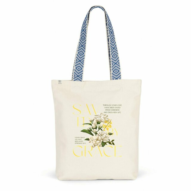Image back Ethnic totebag "Saved by Grace"