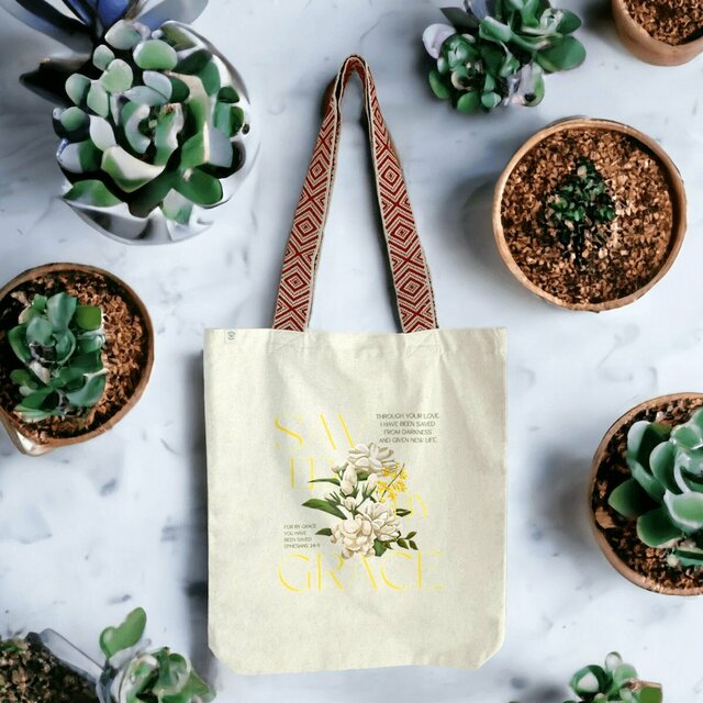 Image front Ethnic totebag "Saved by Grace"