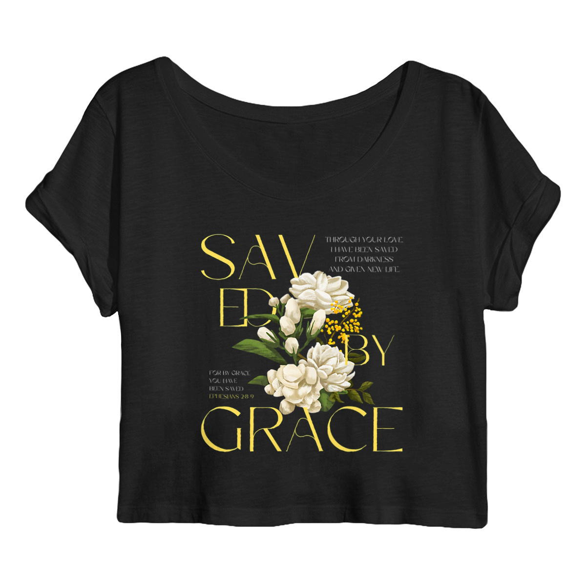 Image front crop top "Saved by Grace"