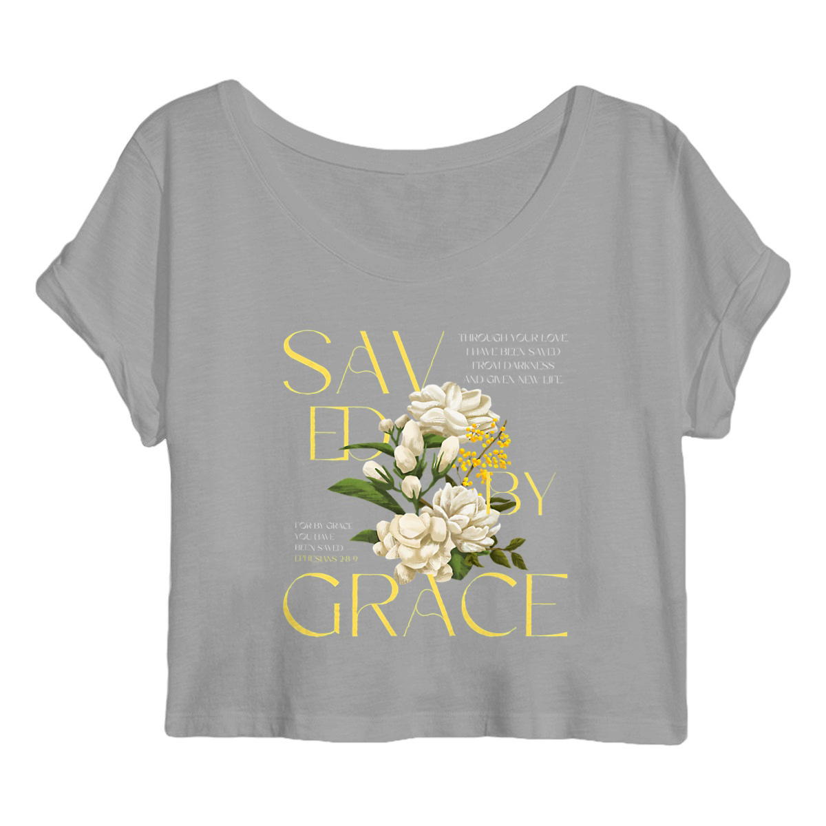 Image back crop top "Saved by Grace"