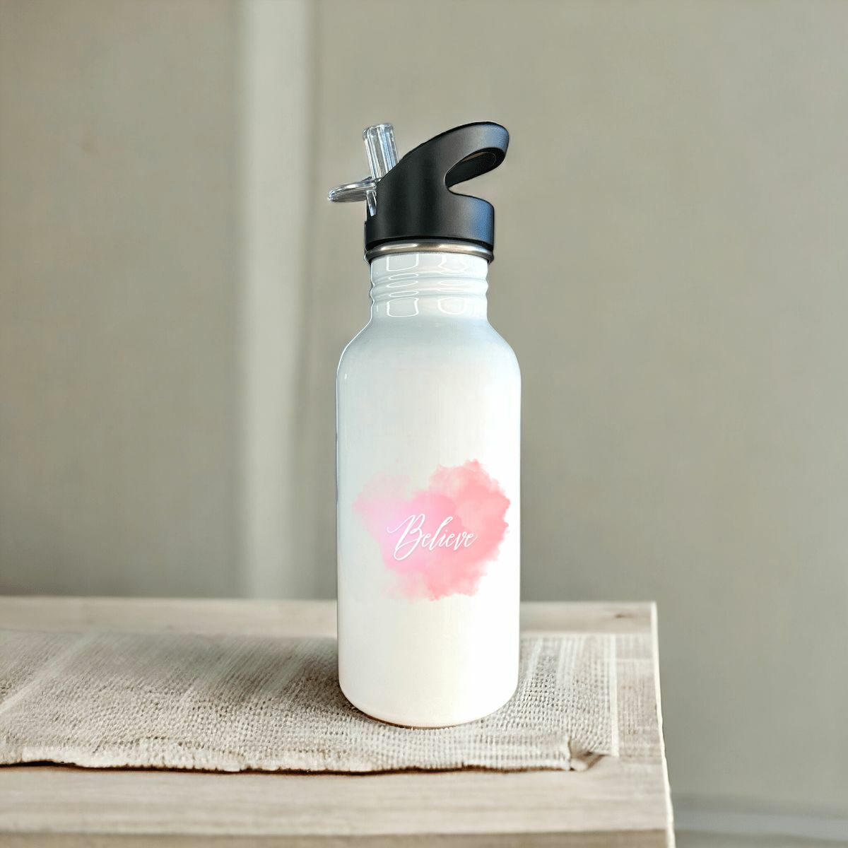 Image front Stainless steel water bottle with straw croce