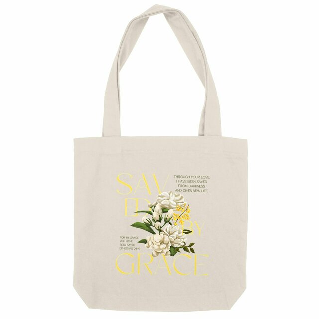 Image back heavy totebag "Saved by Grace"
