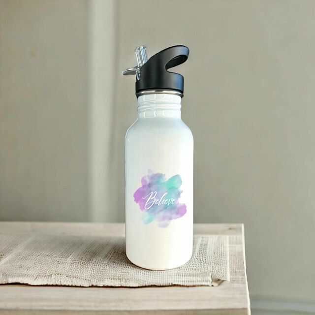 Image front Stainless steel water bottle with straw croce