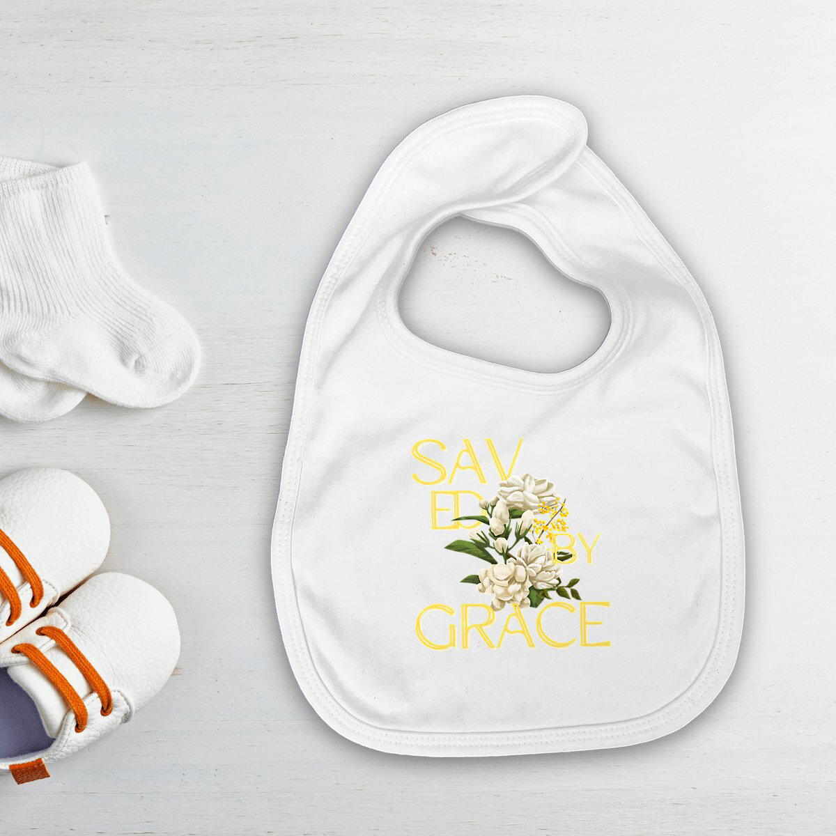 Image front Bib "Saved by Grace"