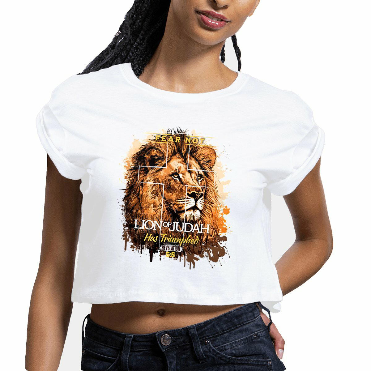 Image front Women's crop top Premium+ fear not, lion of Judas
