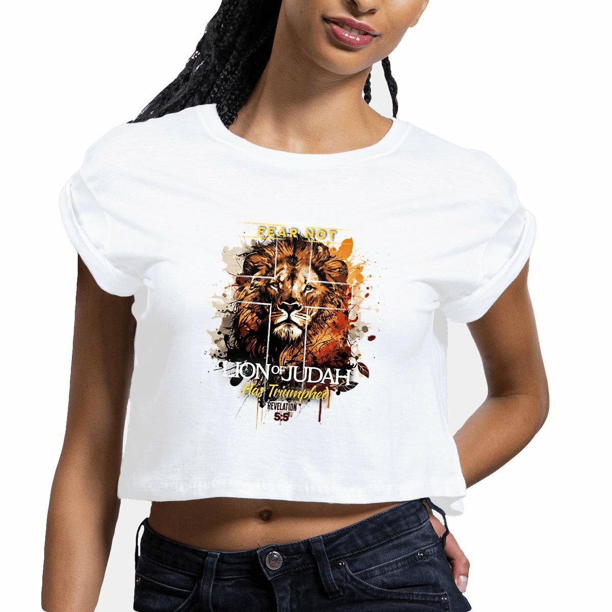 Image front Women's crop top Premium+ fear not, lion of Judas