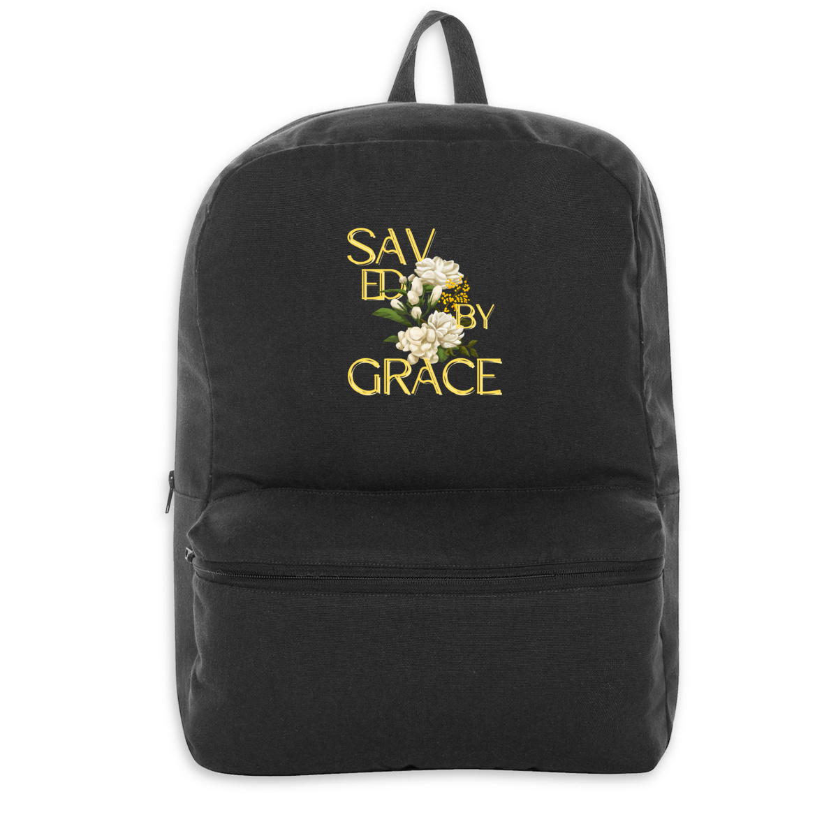 Image back backpack "Saved by grace"