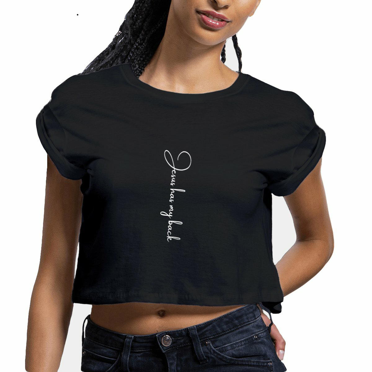 Image front Women's crop top - Premium Plus Jesus has my back