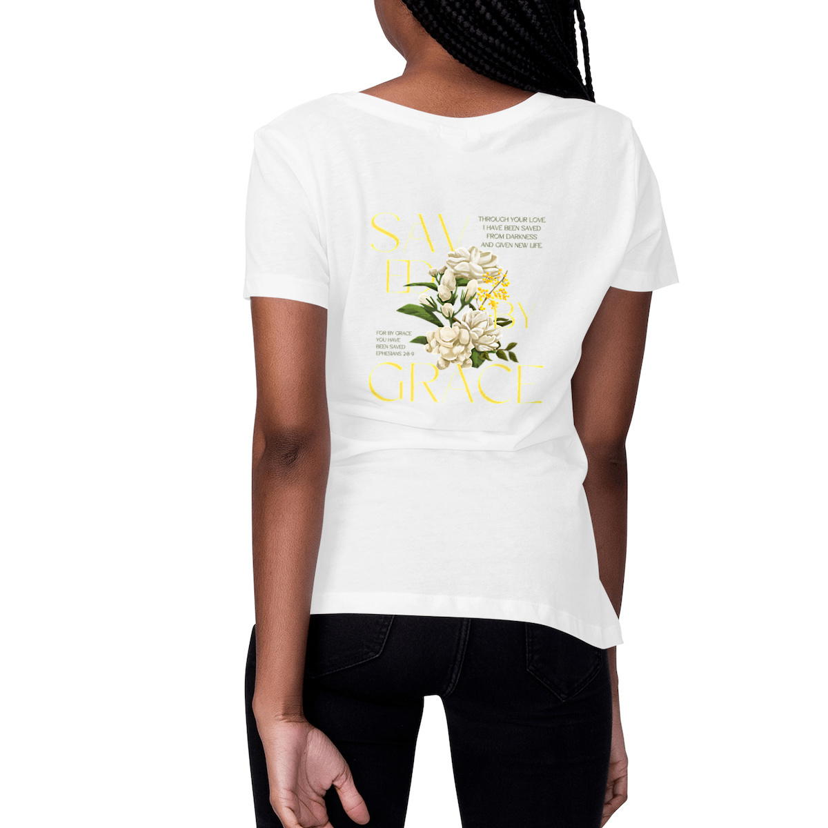 Image front Women's t-shirt "Saved by grace"