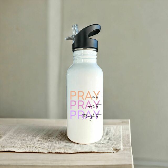 Image front Stainless steel water bottle with straw - Premium Plus Pray 3x