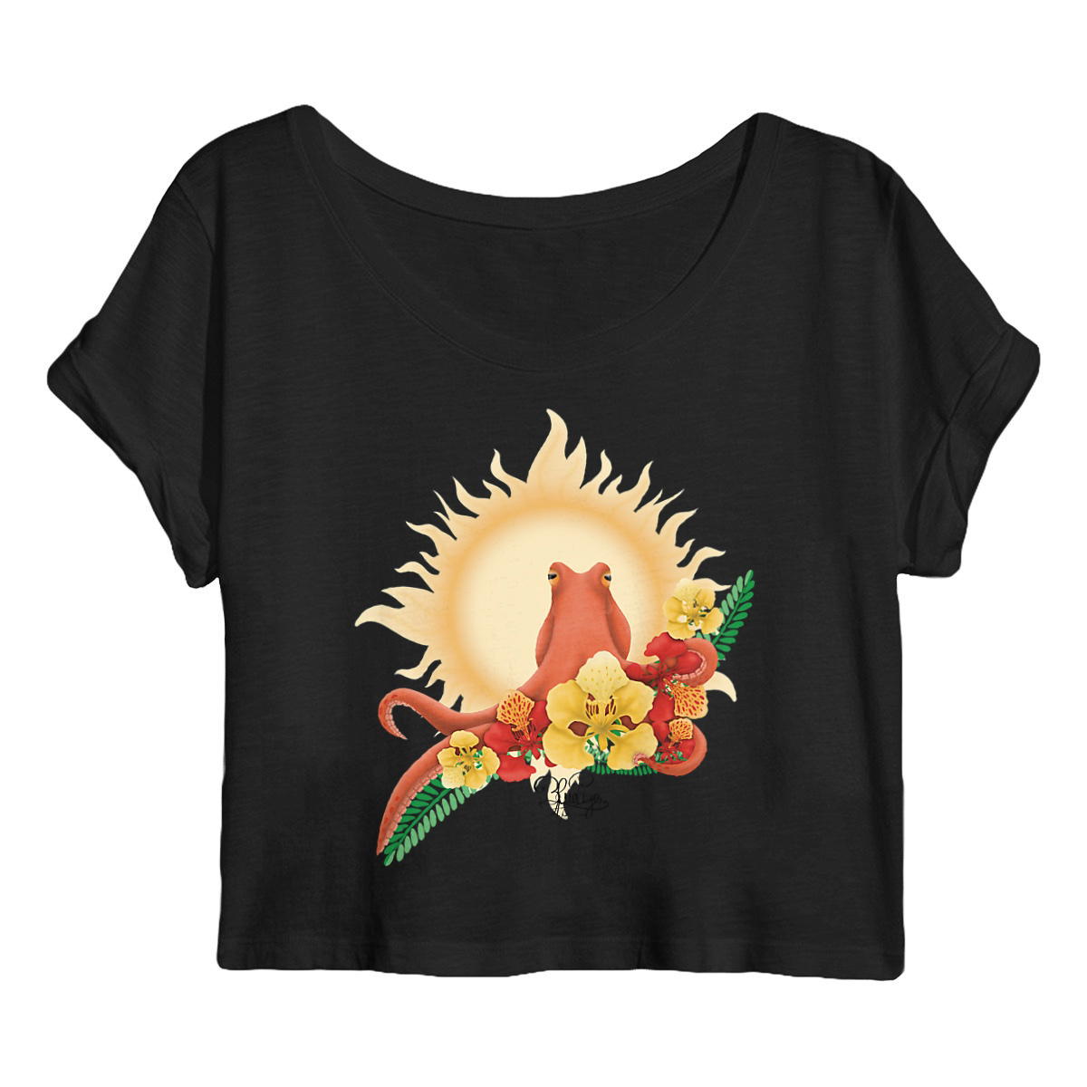 Image back Crop top- savoir du poulpe fleur de flamboyant rouge et jaune 