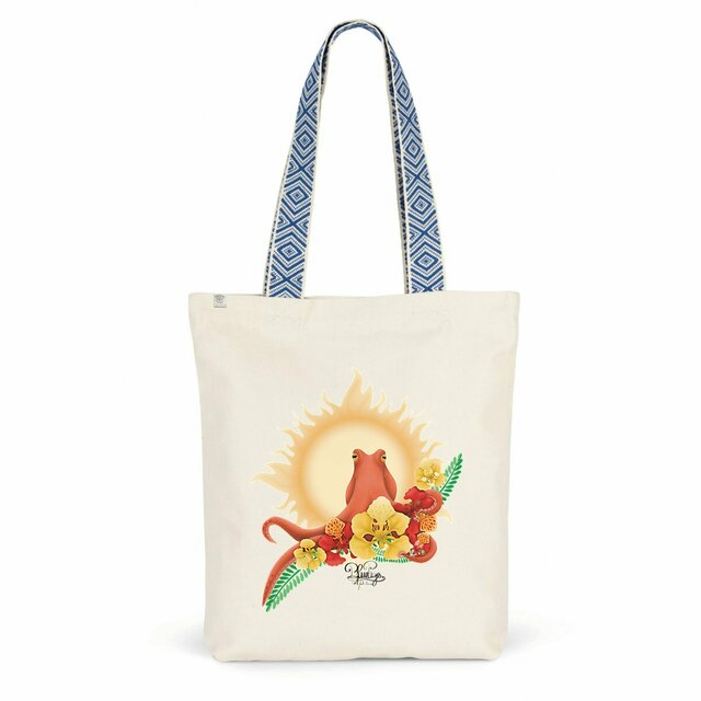 Image back Tote bag ethnique - savoir du poulpe, fleur de flamboyant rouge et jaune 