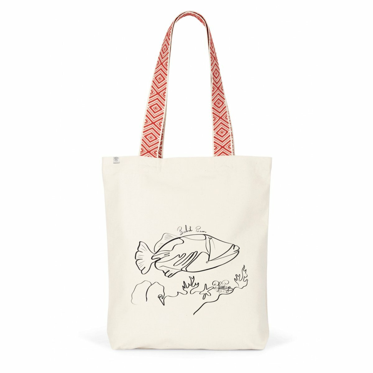 Image back Tote bag ethnique, baliste Picasso style OneLine 