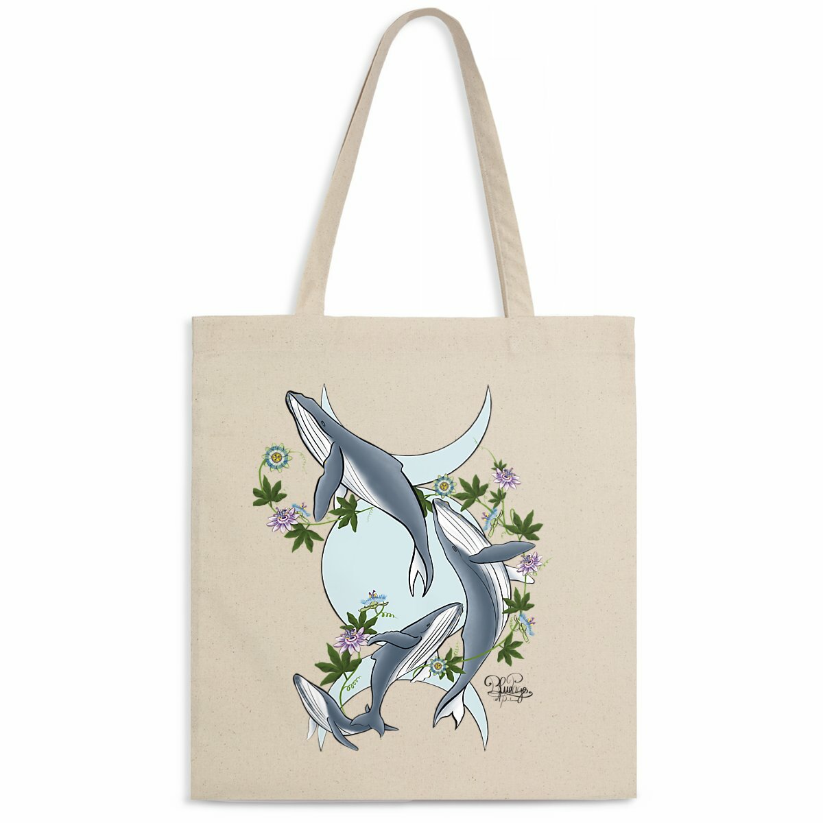 Image front  Tote bag léger - famille baleines 