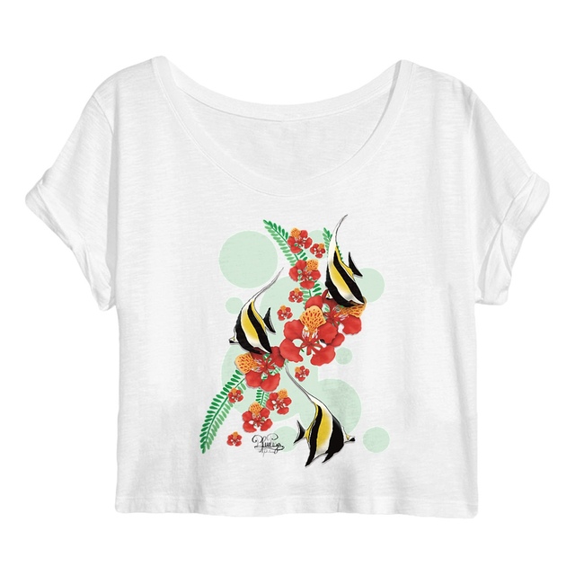 Image front Crop top - idole des maures et fleur de flamboyant 