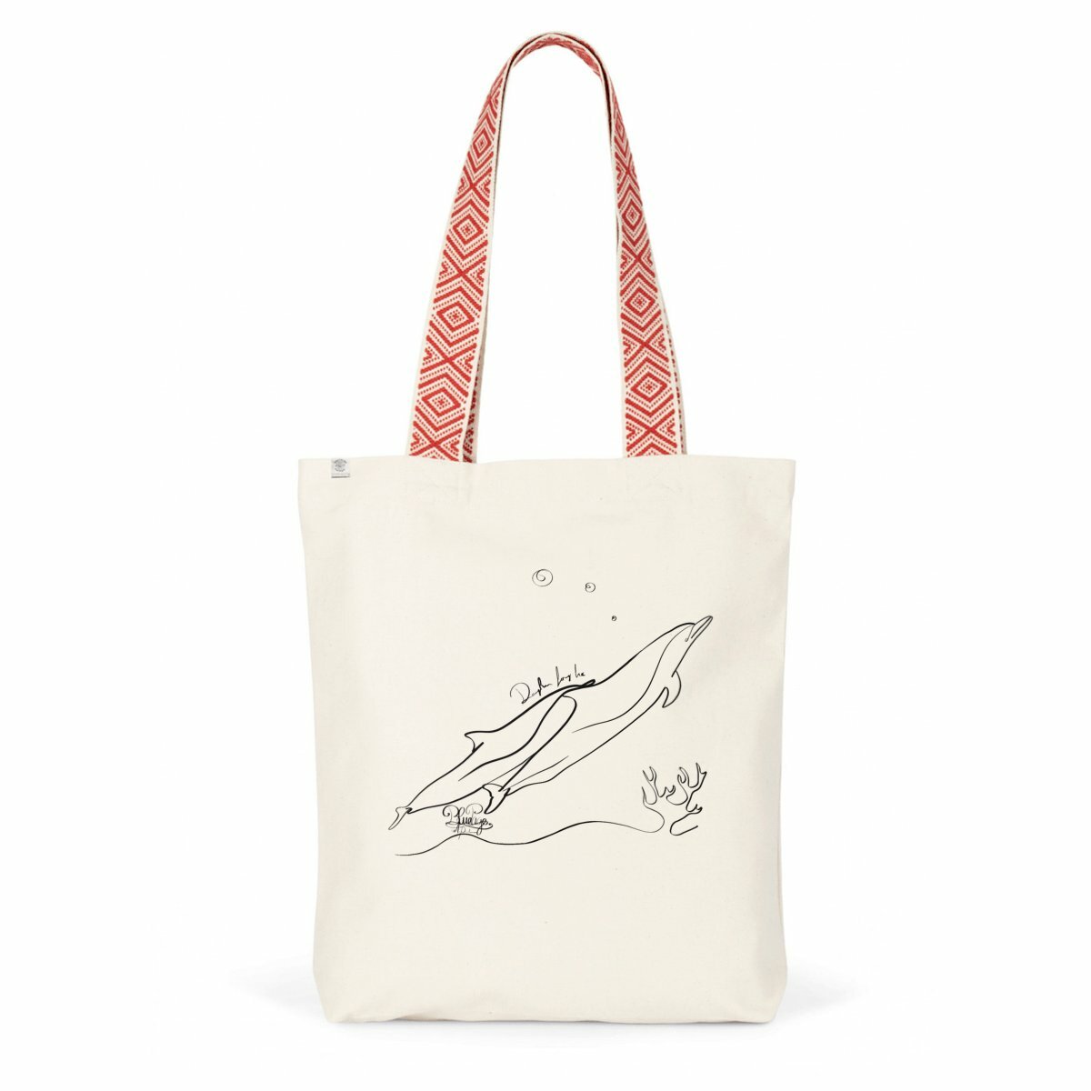 Image back Tote bag ethnique, duo dauphin long bec 