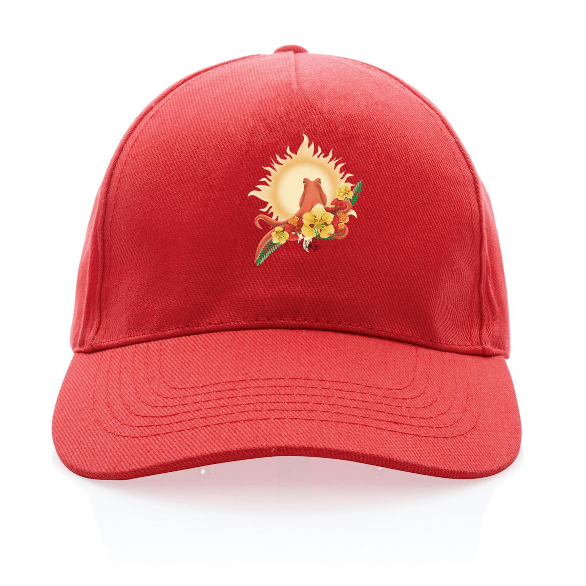 Image back Casquette recyclée- savoir du poulpe fleur de flamboyant rouge et jaune 