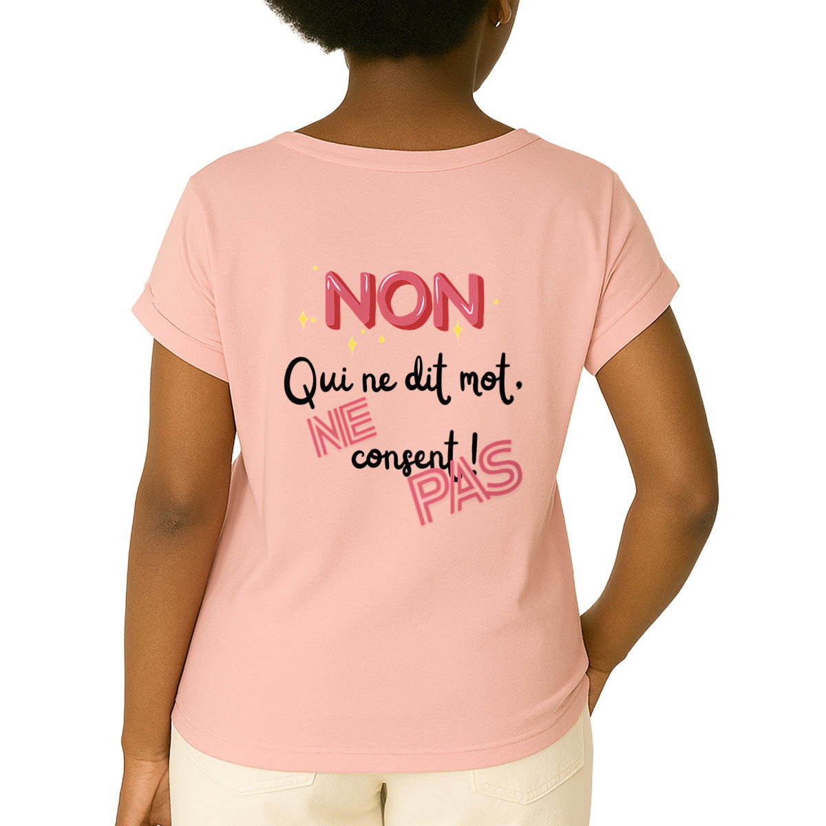 Image front T-shirt Femme Manches à Revers - Affirmez la Révolution du Consentement !