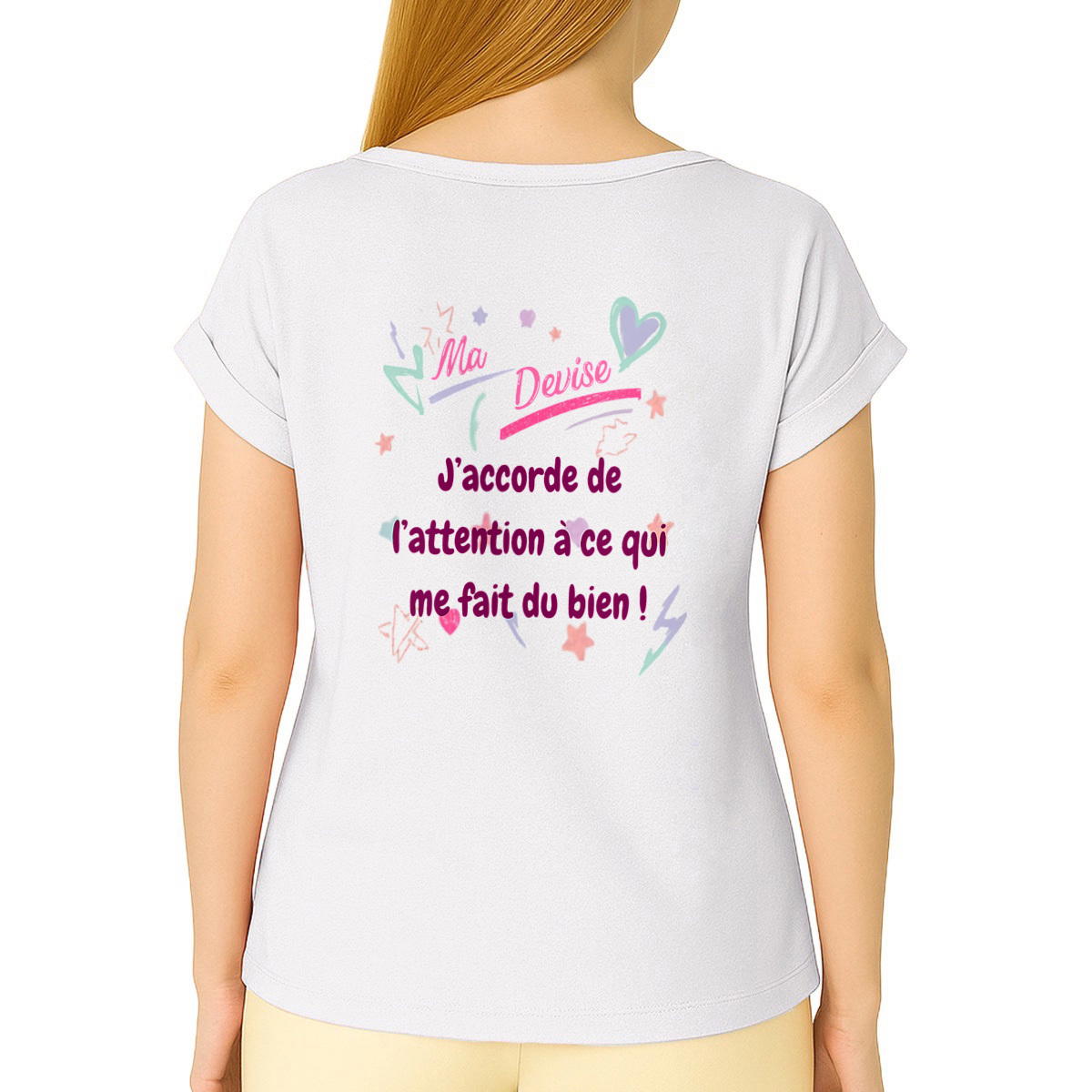 Image front T-shirt Femme Manches à Revers- Affichez votre Devise avec Style !