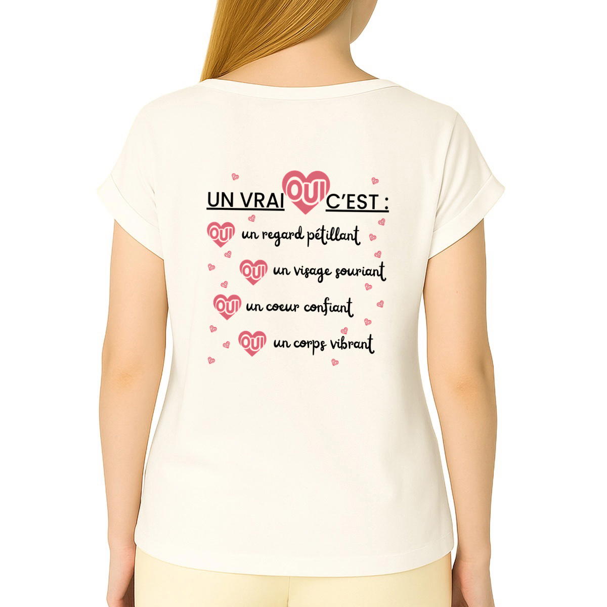 Image front T-shirt Femme Manches à Revers - Affirmez la Révolution du Consentement !