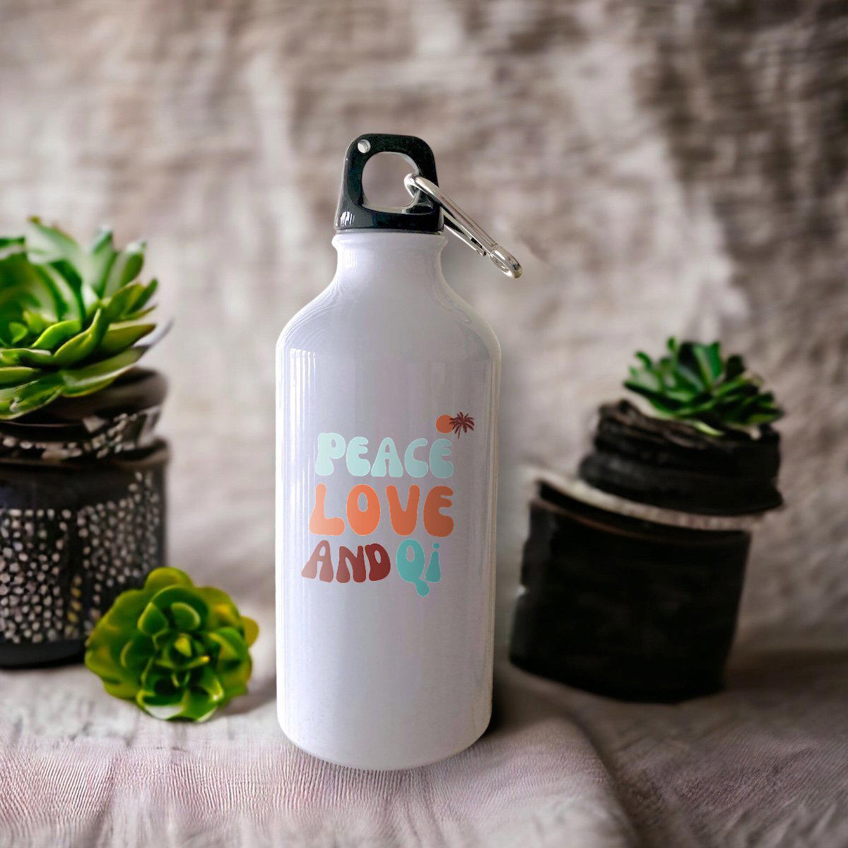 Image front Peace Love and Qi Water bottle