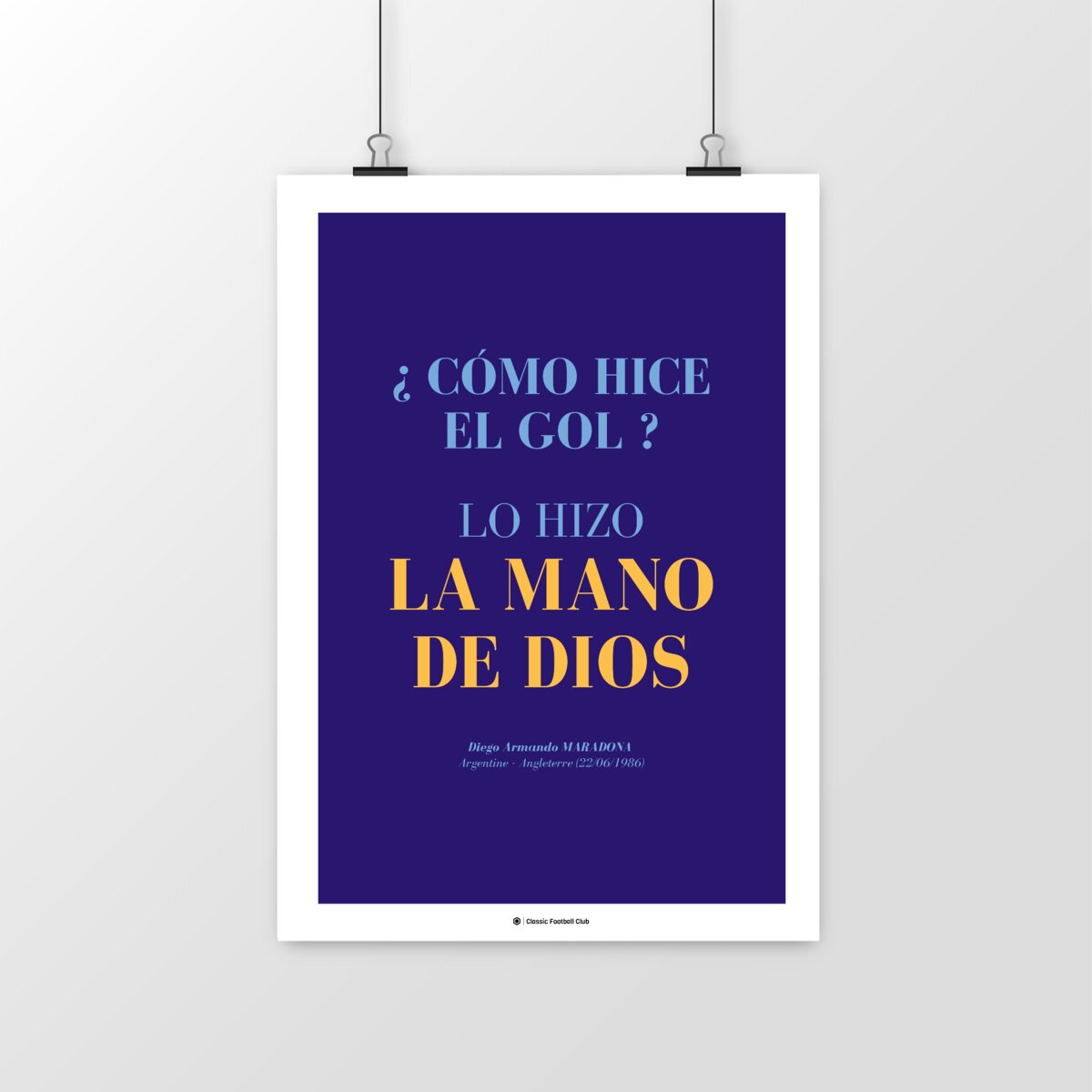 Image front Affiche citation Diego Maradona - Main de Dieu - Foot Nostalgie