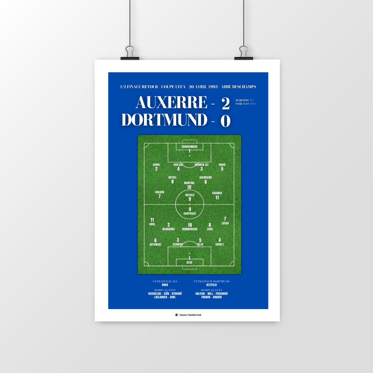 Image front Affiche souvenir match AJ Auxerre vs Dortmund 93 - Foot Nostalgie