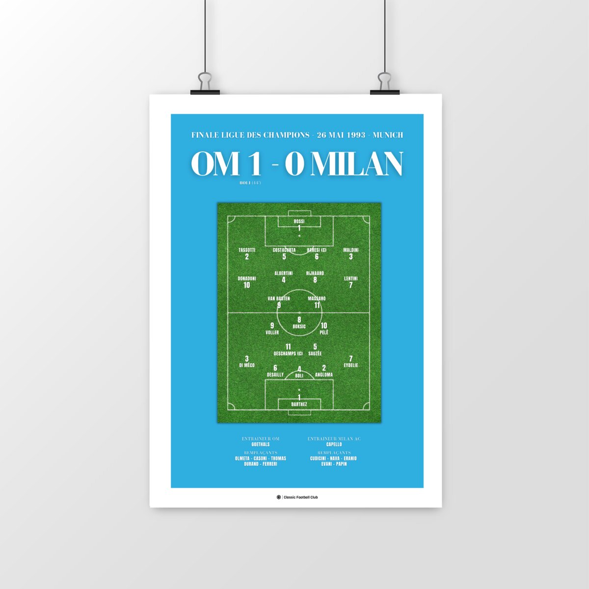 Image front Affiche souvenir match OM vs Milan AC 93 - Foot nostalgie