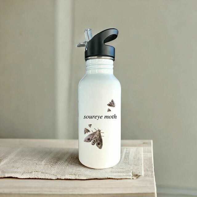 Image front Soureye moth - stainless steel water bottle with straw