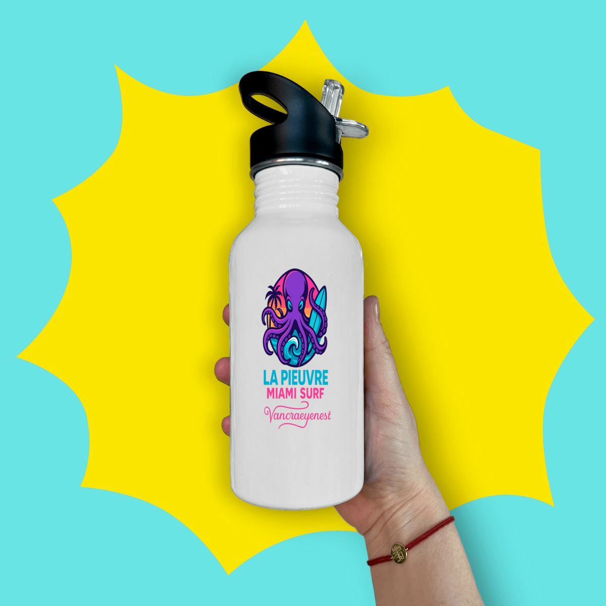 Image front Bouteille en inox avec paille : la gourde parfaite pour vos aventures