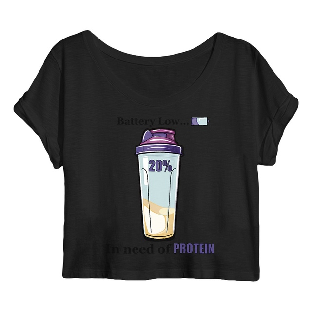 Image front Battery Low… In Need of Protein” Women’s Crop Top – Funny Gym Shirt – 100% Organic Cotton