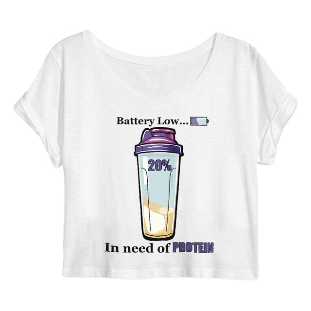 Image front Battery Low… In Need of Protein” Women’s Crop Top – Funny Gym Shirt – 100% Organic Cotton