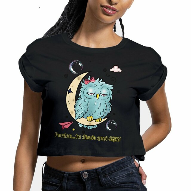 Image front Crop top hibou femme -Pardon,tu disais quoi déjà?-T-shirt léger en coton