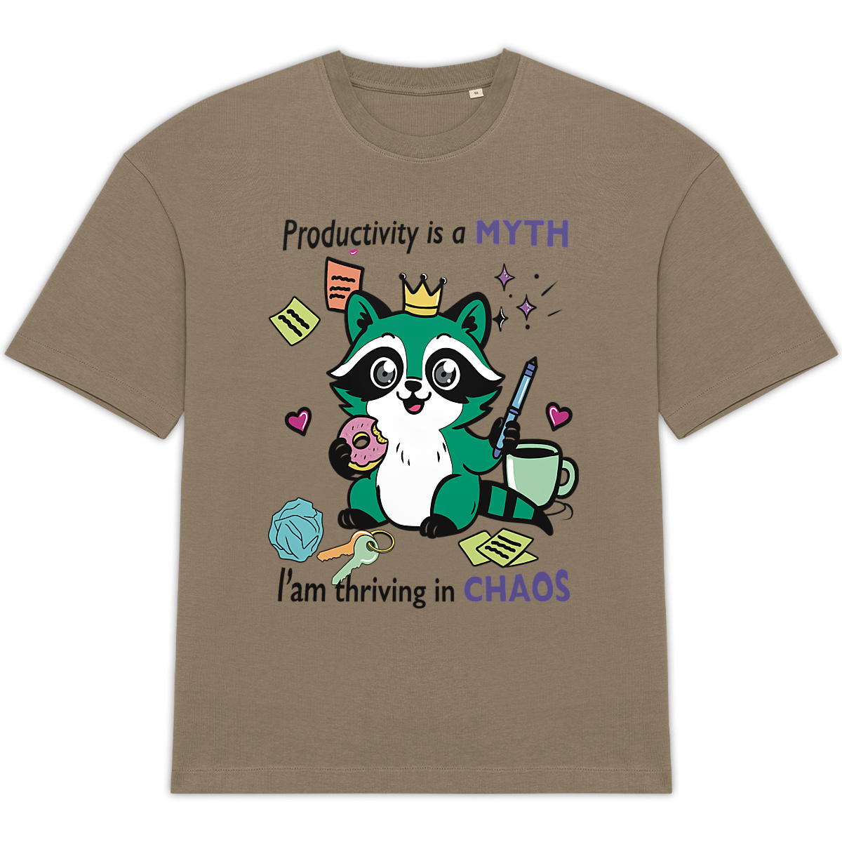 Image front Oversized Raccoon Unisex T-Shirt – 100% Organic Cotton Heavyweight Tee – XS–2XL