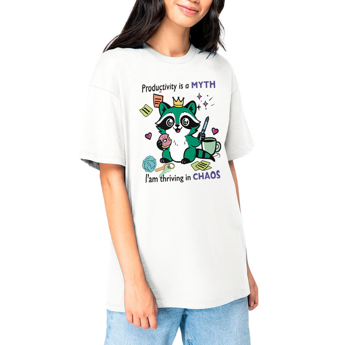 Image front Oversized Raccoon Unisex T-Shirt – 100% Organic Cotton Heavyweight Tee – XS–2XL