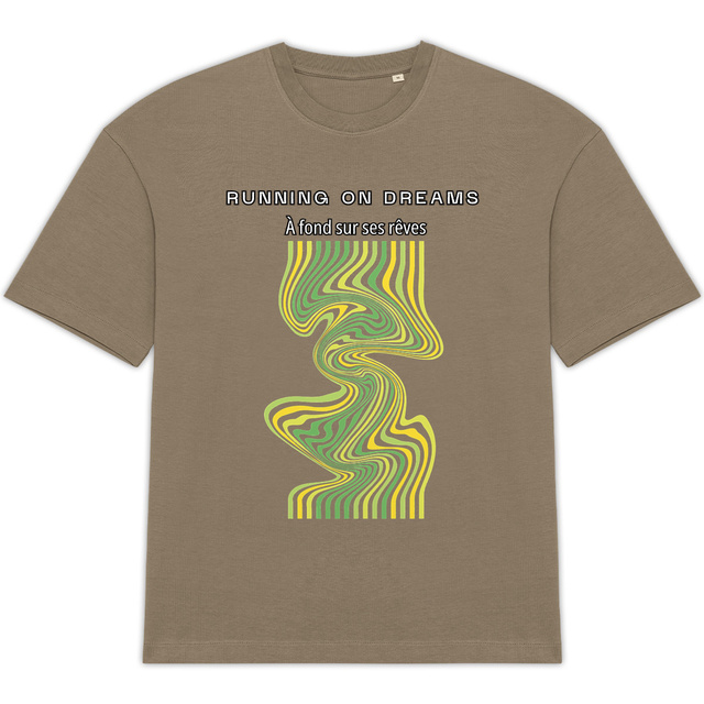 Image front Running on Dreams Oversized T-Shirt | Unisex Organic Cotton Tee | Dreamy Mental Health Shi