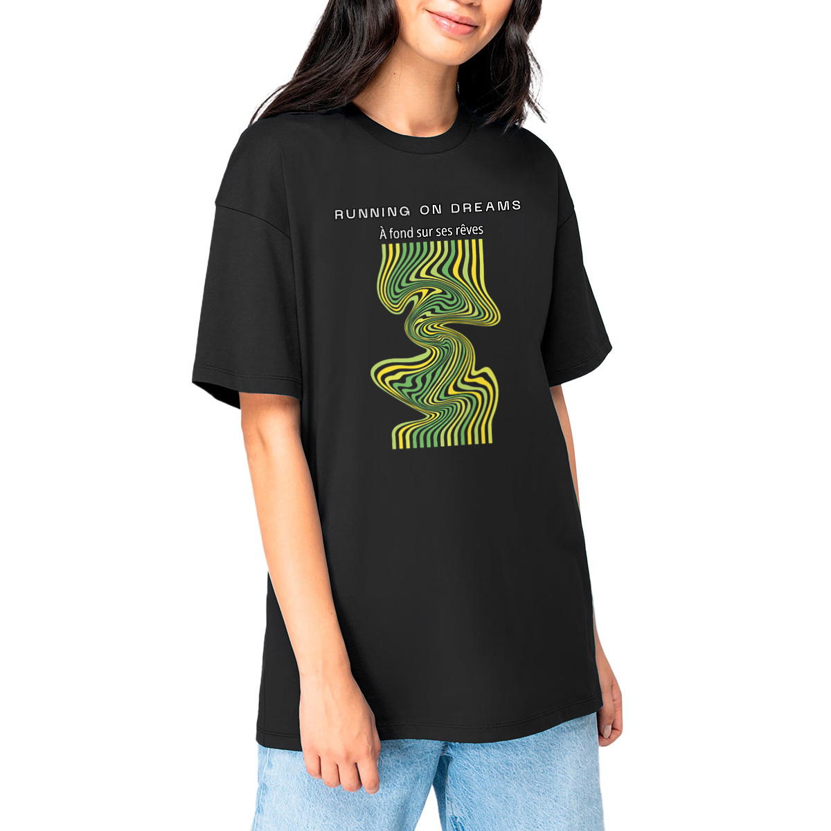 Image front Running on Dreams Oversized T-Shirt | Unisex Organic Cotton Tee | Dreamy Mental Health Shi