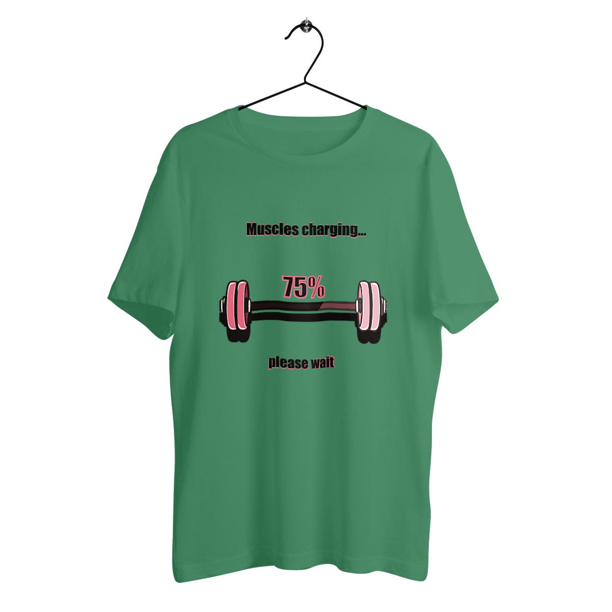 Image front Muscles Charging… Please Wait” Funny Gym T-Shirt – Organic Cotton Unisex Tee XS–3XL