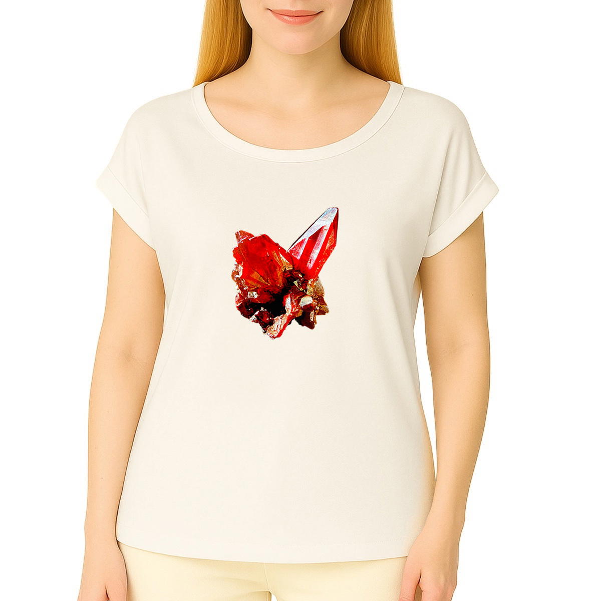 T-Shirt, Damen, aus biologischem Anbau, Ärmel mit Aufschlag