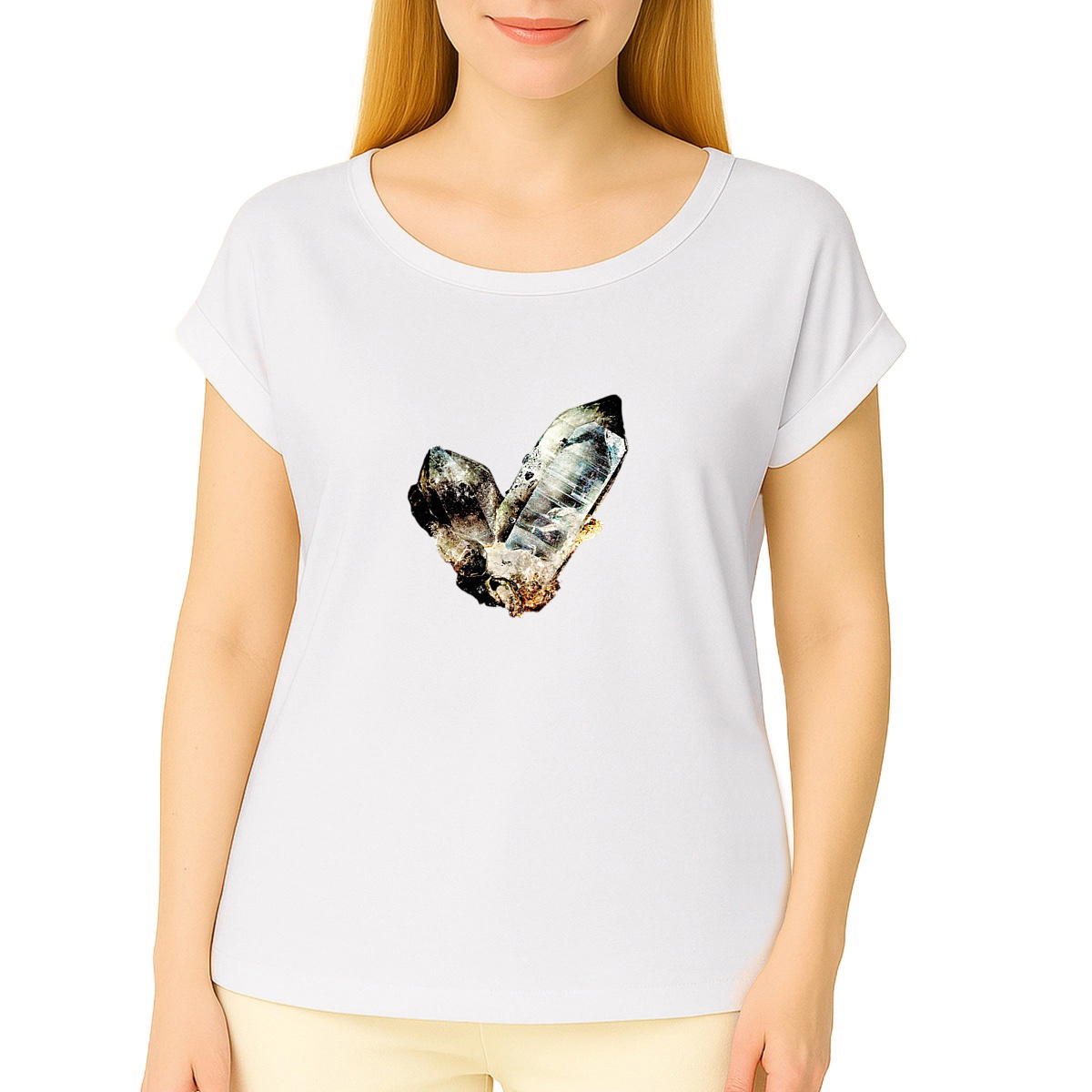 T-Shirt, Damen, aus biologischem Anbau, Ärmel mit Aufschlag