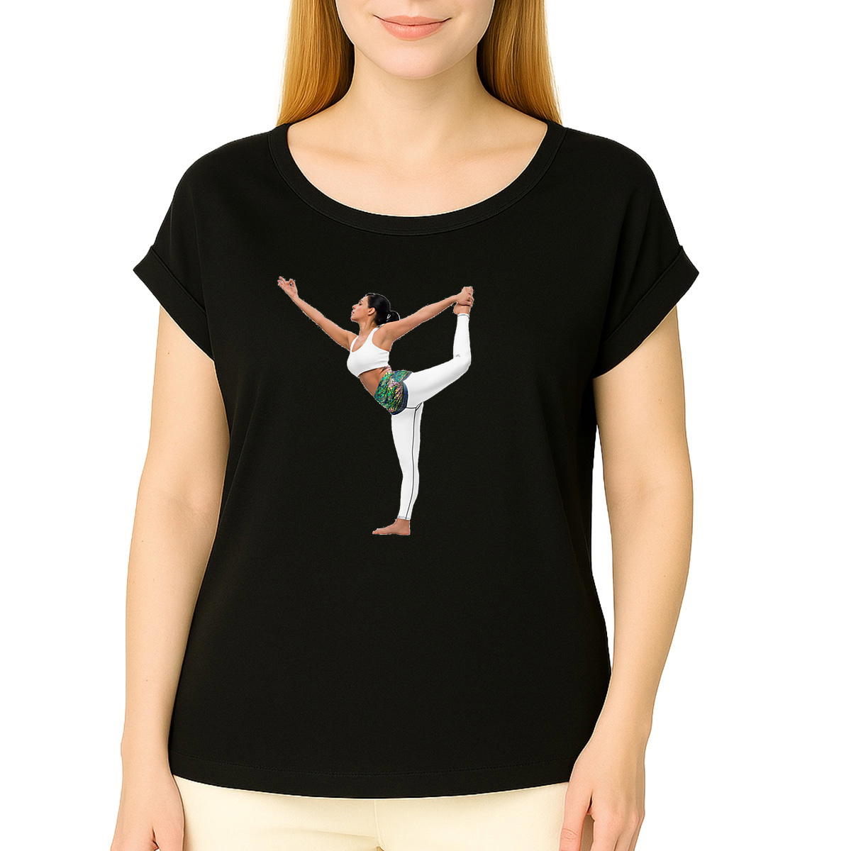 T-Shirt, Damen, aus biologischem Anbau, Ärmel mit Aufschlag